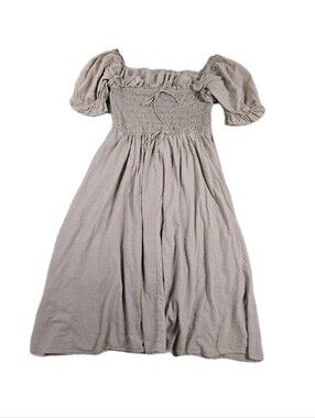 R Yiposha Dress Tan Smocked Ruffles  Cottagecore Puff Sleeve Boho Prairie XL